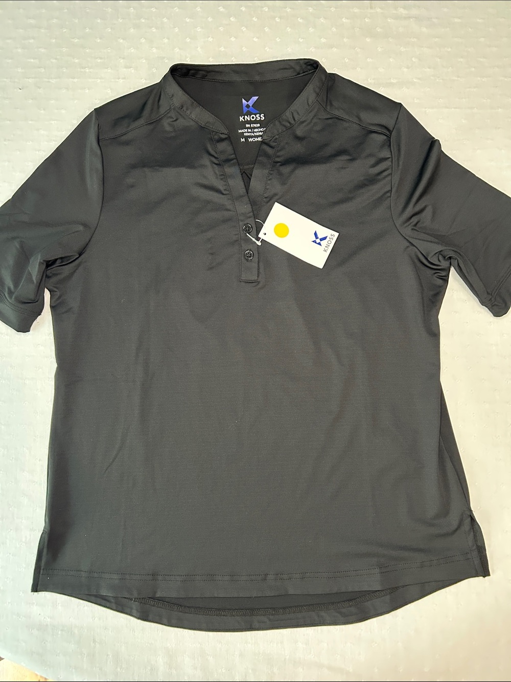 Women's Black Short-Sleeve Henley performance breathable professional work Polo